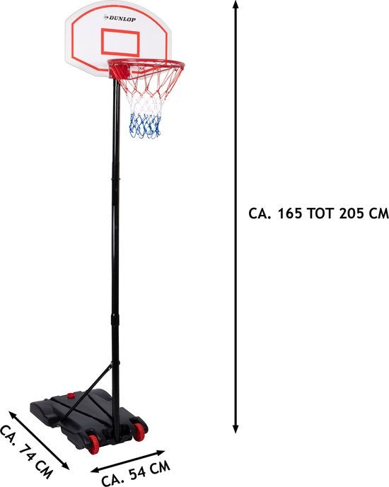 Dunlop Basketbalpaal - Basketbalstandaard - 165-205cm Verstelbaar- Basketbalring met Standaard