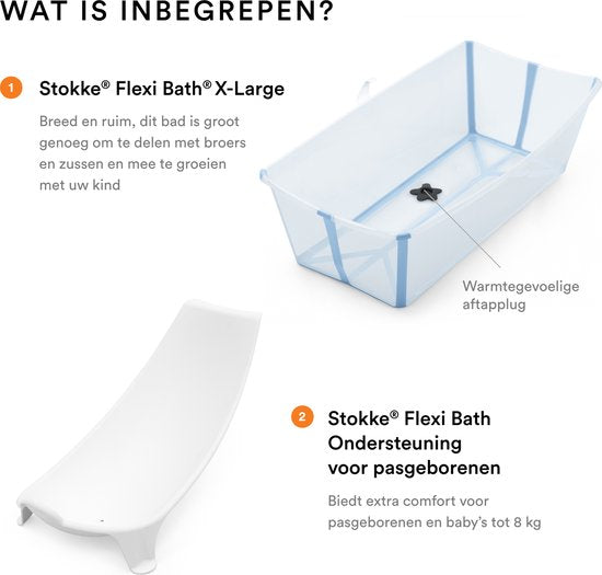 Stokke Flexi Bath XL (Ocean Blue) met ondersteuning voor pasgeborenen - Duurzaam en gemakkelijk op te bergen - Handig thuis of op reis - Geschikt voor kinderen van 0-6 jaar