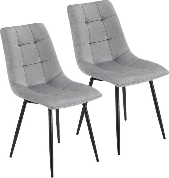 Stalen Eetkamerstoelen Blanca - Set van 2 - Lichtgrijs - Fluweel