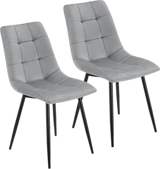 Stalen Eetkamerstoelen Blanca - Set van 2 - Lichtgrijs - Fluweel
