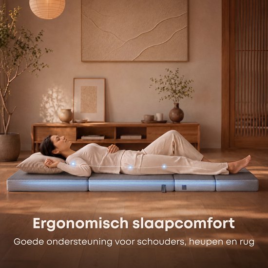 CozySense® Opvouwbare Matras 90x200 cm – Logeermatras – Vouwmatras – Ademend – Afneembare Hoes & Draagtas – 10 cm Dik – Medium