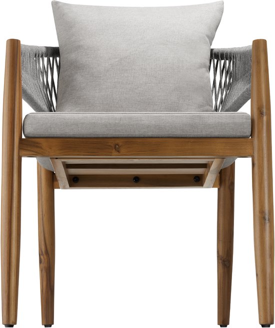 tectake® Set van 2 Tuinstoelen Manacor - Tuinstoel in Rope-Design - Balkonset - Weerbestendige Buitenstoel van Gelakt Acaciahout - Grijs/Beige - Stoelen voor Tuin, Balkon, Terras