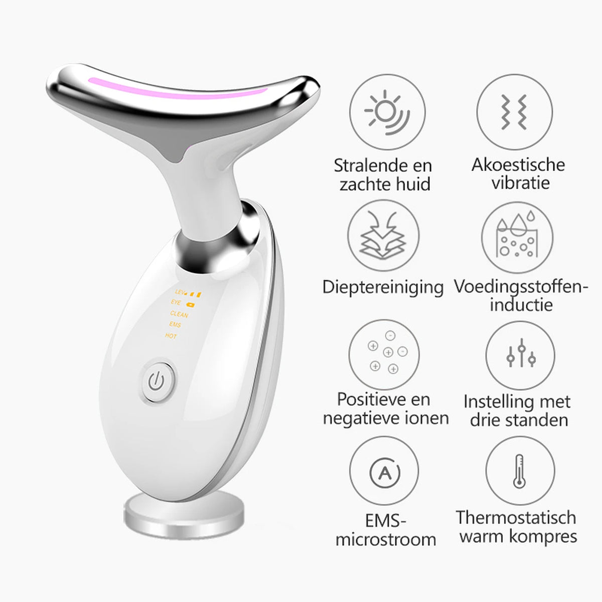 Sunluxy ES-1081 Nekmassageapparaat – EMS Microstroom, 7 Kleuren LED-Licht & 45°C Warmtefunctie – Gezichts- en Nekverzorging – 16,2 x 13,2 x 5,8 cm