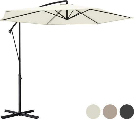 LifeGoods Zweefparasol - tot 8 Personen - Ø300cm - Waterdicht - met Hoes en Kruisvoet - Tuin of Strand - Crème