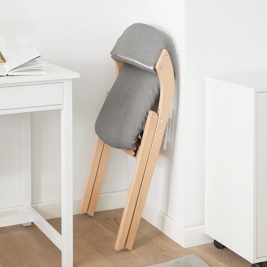SoBuy Set van 2 Klapstoel, Bureaustoel met Gestoffeerd Zitkussen, Eetkamerstoel, Natuur/Grijs, 47.5x77x59 cm, FST92-Nx2 - voor eetkamer, balkon of kantoor