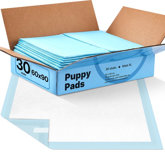 Jake and Jacky Puppy Training Pads 60 x 90 cm - 30 Stuks - met Plakstrip - Zindelijkheidstraining Hond - Hondentoilet - Plasmatjes Hond - Plasdoeken - Puppydoeken - Puppy Matjes Extra Groot