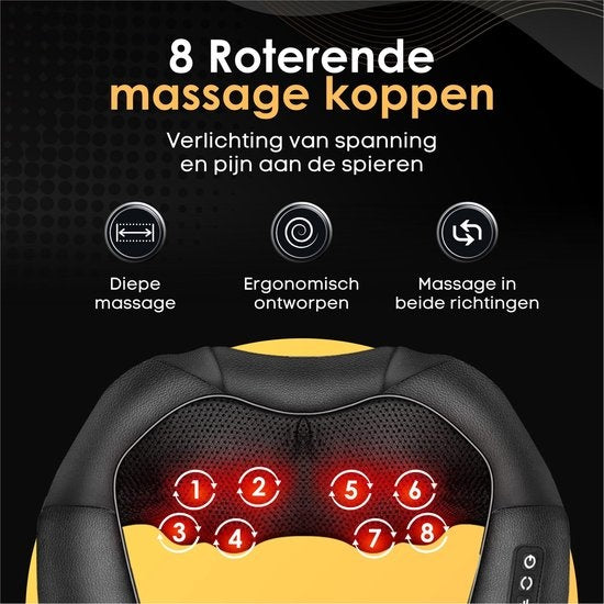 Revolt Massagekussen - 120 Minuten Draadloos - Elektrisch Nek Massage Apparaat - Nek en Schouder - Infrarood