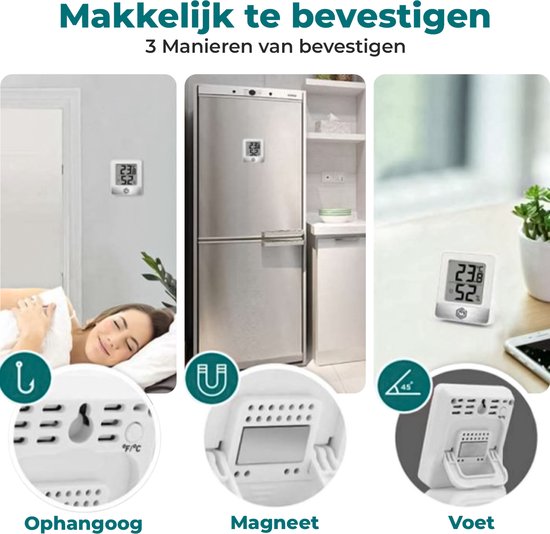 Ease Electronicz Hygrometer - Luchtvochtigheidsmeter - Digitaal Weerstation - Vochtigheidsmeter - Thermometer voor Binnen - Inclusief batterij