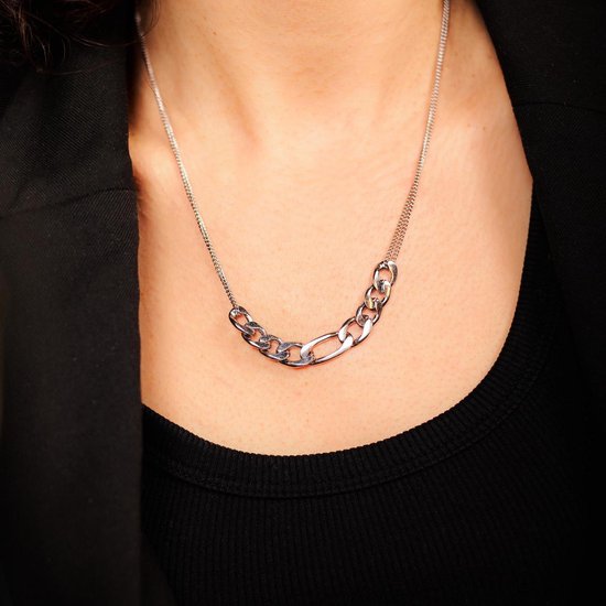 Laura Ferini Dames Ketting Romana Zilver - Zilverkleurige Ketting Met Schakel - 18K Witgoud Verguld - Halsketting - Collier- Sieraad - Accessoires - Dames Ketting Met Hanger