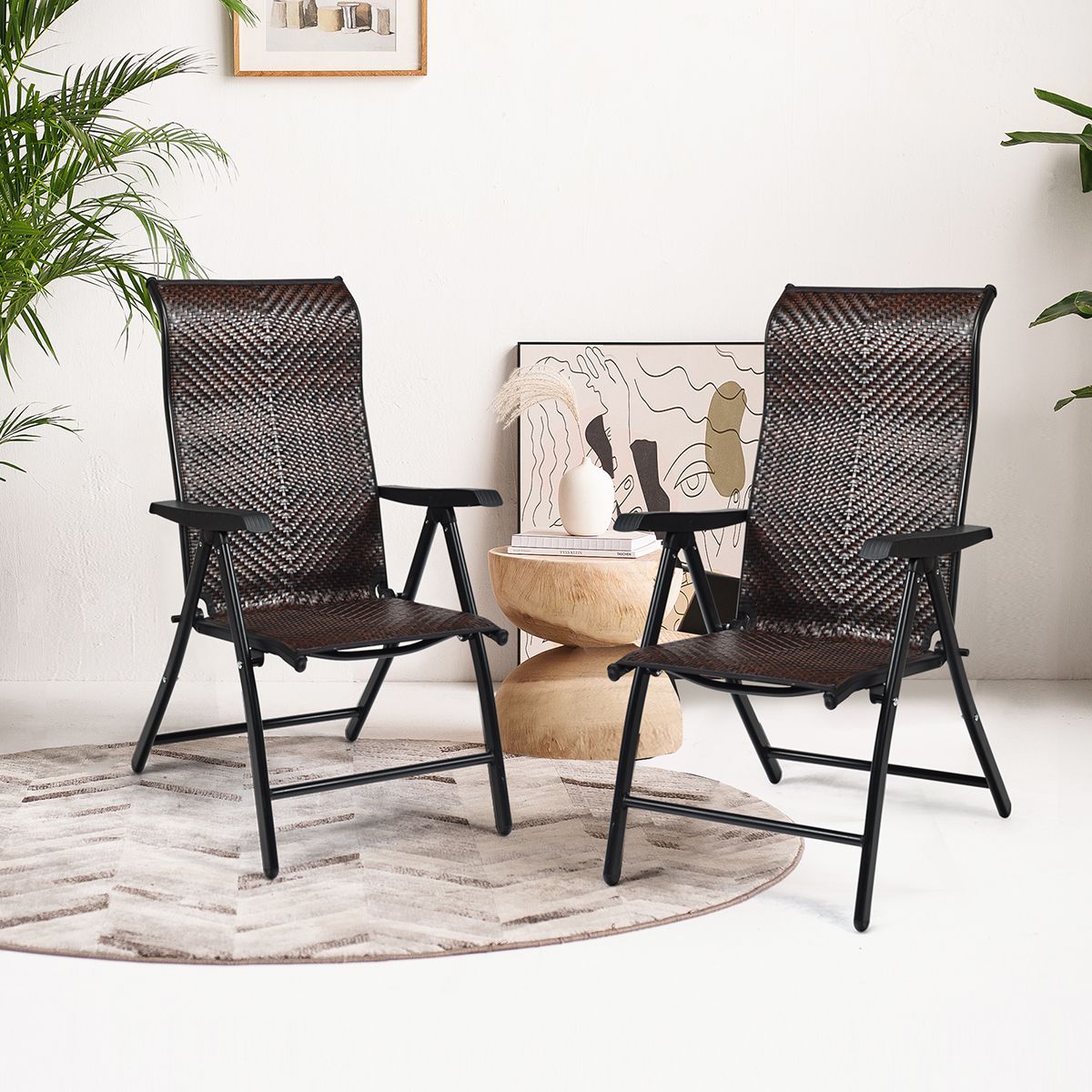 Coast Rotan Klapstoelen Set van 2 - Verstelbare Rugleuning - Opvouwbaar en Draagbaar - Bruin