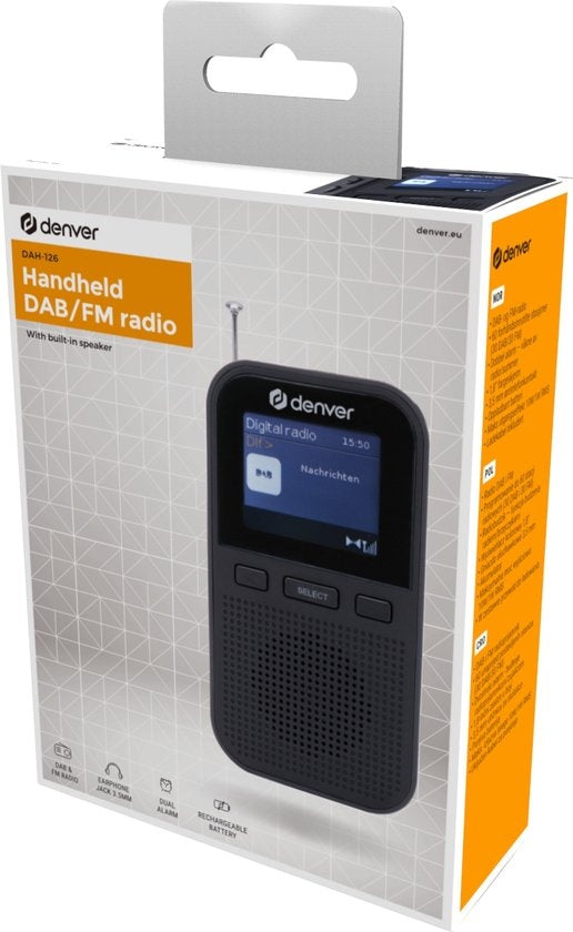 Denver DAB-radio - Draagbare radio - Batterijen u0026 Netstroom - 60 voorkeuzezenders - Reiswekker - DAH126 - Zwart