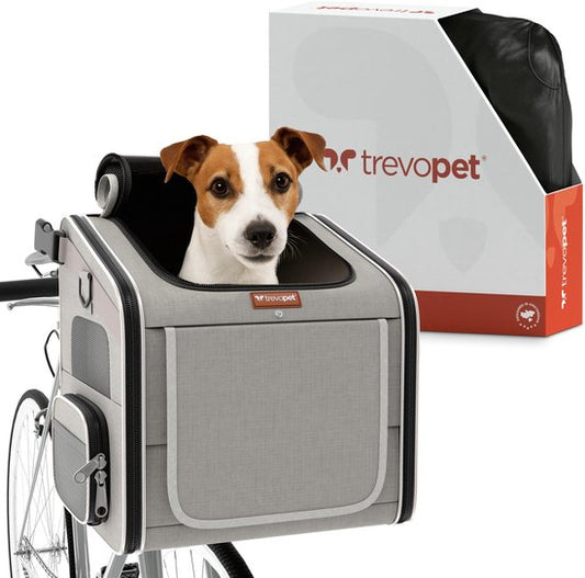 Trevopet® Hondenfietsmand - 4-in-1 Fietsmand Hond, Draagtas, Rugzak & Autostoel - Geschikt voor Elektrische Fiets - Voor Honden tot 8 kg - Grijs