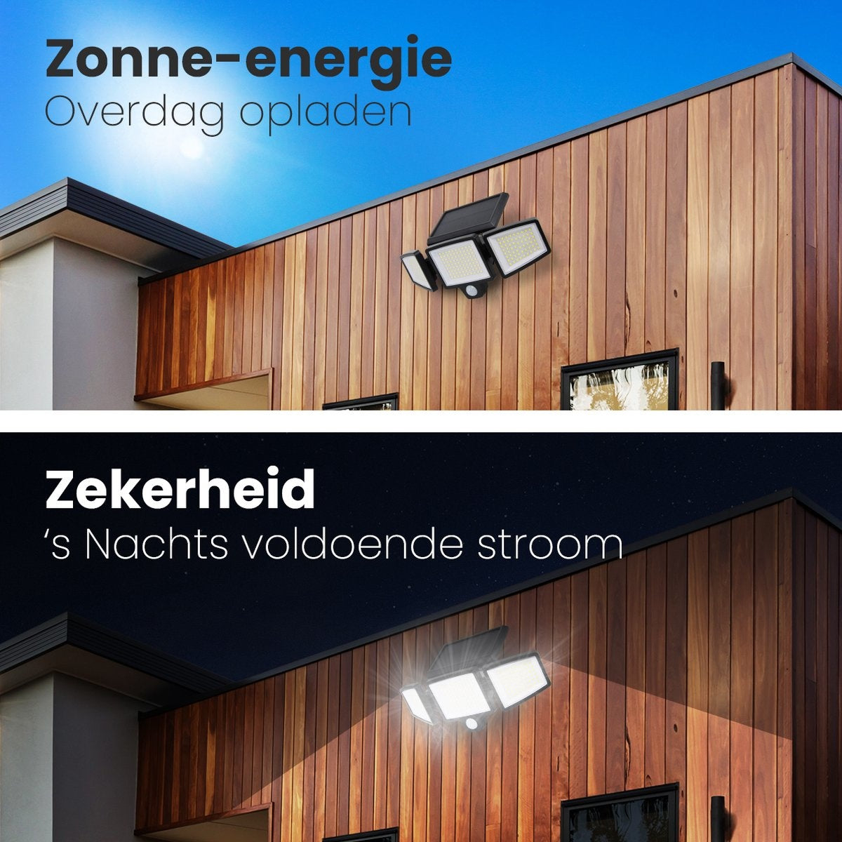 Auronic Solar Buitenlamp met Bewegingssensor - Wandlamp met Sensor - Zonne-energie - 210 LED's - IP65 - 2 Stuks - Zwart