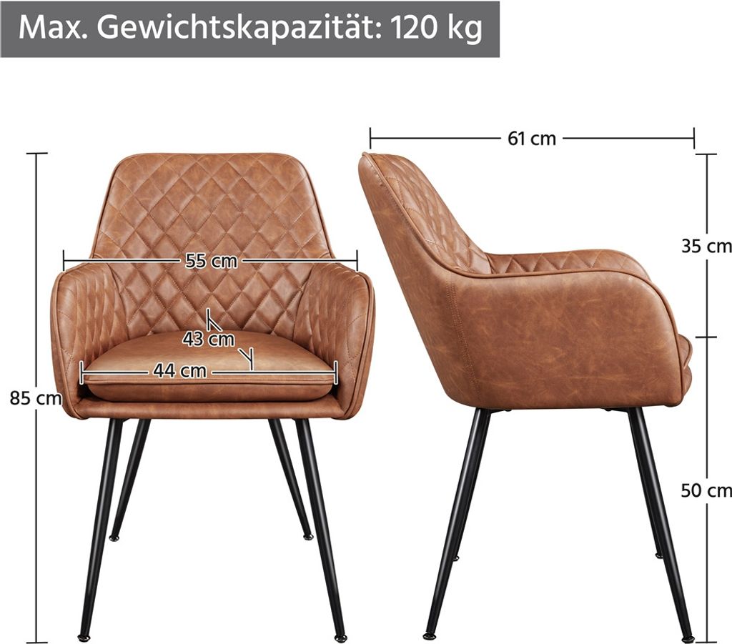 Yaheetech eetkamerstoelen met armleuningen - set van 2 - bruin