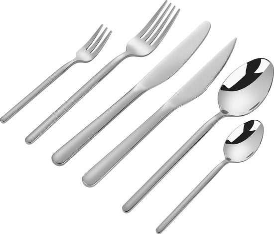 Deleca 6 Persoons Luxe RVS Bestekset Amor (36-delig) - Lepels, Messen, Vorken, Steakmessen & Gebaksvorkjes - Vaatwasserbestendig - Zilver Design Bestek - 18/0 Edelstaal