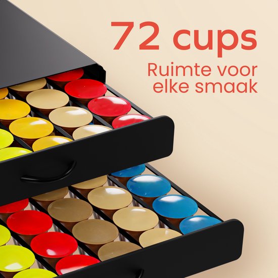 KitchenBrothers Koffiecups Houder - Capsulehouder - Geschikt voor Dolce Gusto - 72 Cups - Cuphouder - Met 2 Lades - Zwart