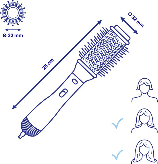 BaBylissPRO Föhnborstel - 34 mm - AirStyler - 700W - 2 Snelheden - Krulborstel - Blauw