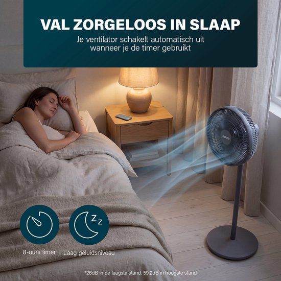 Princess DC Staande Ventilator – Extra Stil - ⌀44cm – 12 Snelheden – Oscillatie – Timer 1-8uur – Met Afstandsbediening – 30W – Grijs - 354822