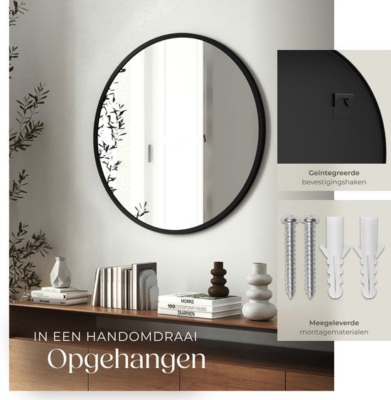 tectake® - Wandspiegel rond Fiona - Badkamerspiegel - Spiegel rond met stevig aluminium frame - Spiegel voor de badkamer, woonkamer of slaapkamer - Diameter van 80 cm