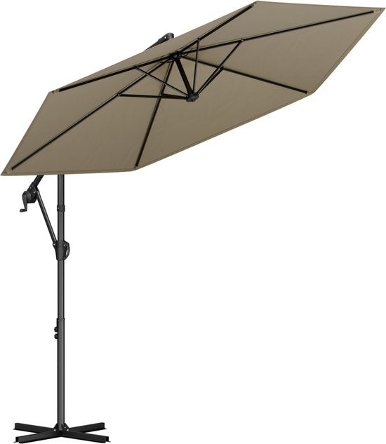 LifeGoods Zweefparasol - Rond Ø300 cm - UPF 50+ en Waterdicht - Tuinparasol - Eenvoudig verstelbaar - Taupe
