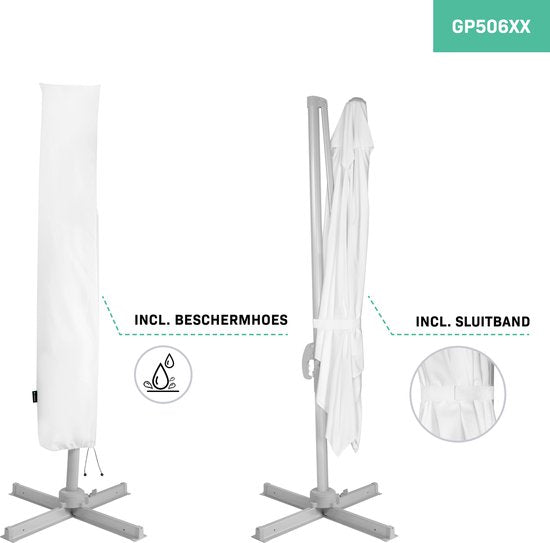 VONROC Premium Zweefparasol Pisogne - 300x300cm – Inclusief kruisvoet & beschermhoes – Vierkante parasol – 360 ° Draaibaar - Wit