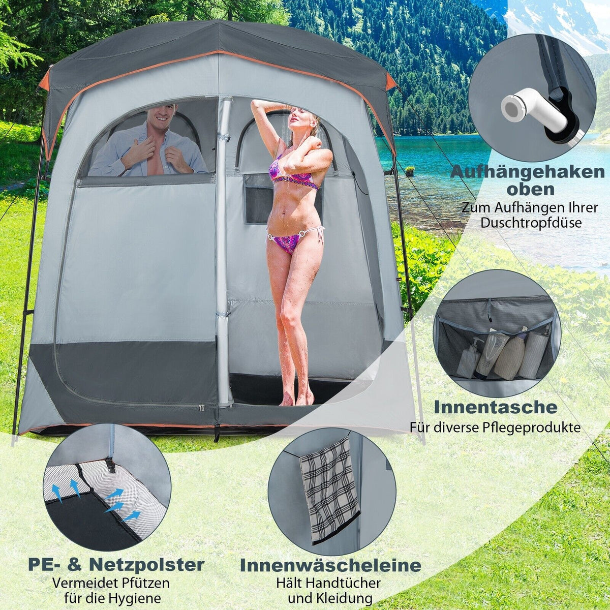 Coast douche en omkleedtent - 2 persoons - 210 x 106 x 210 cm - grijs