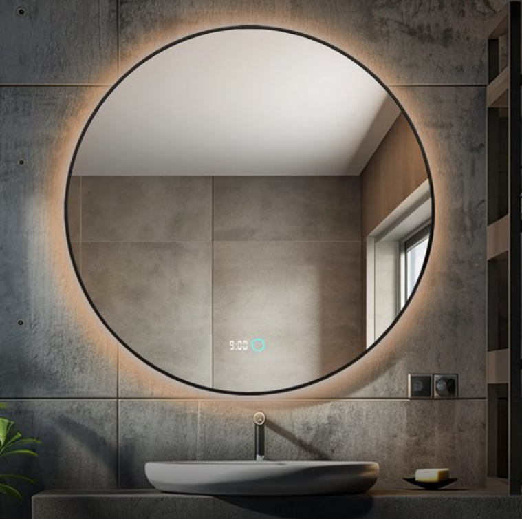 Lumoire Neon 8000 Spiegel met Verlichting - Zwarte Rand - Ø 80 cm - Rond, Anticondens, Klok