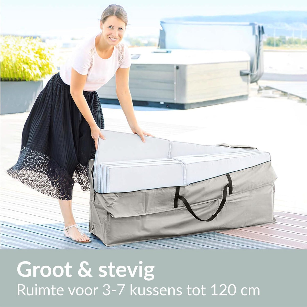 Chefarone Opbergtas voor Tuinkussens - Waterafstotend - 125 x 50 x 32 cm - 420D Polyester - Lichtgrijs
