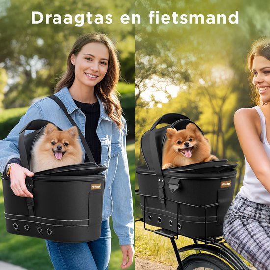 Trevopet® Hondenfietsmand Achterop - 2-in-1 Fietsmand Hond & Draagtas - Geschikt voor Elektrische Fiets - Tot 12 kg - Stevig Oxford Materiaal