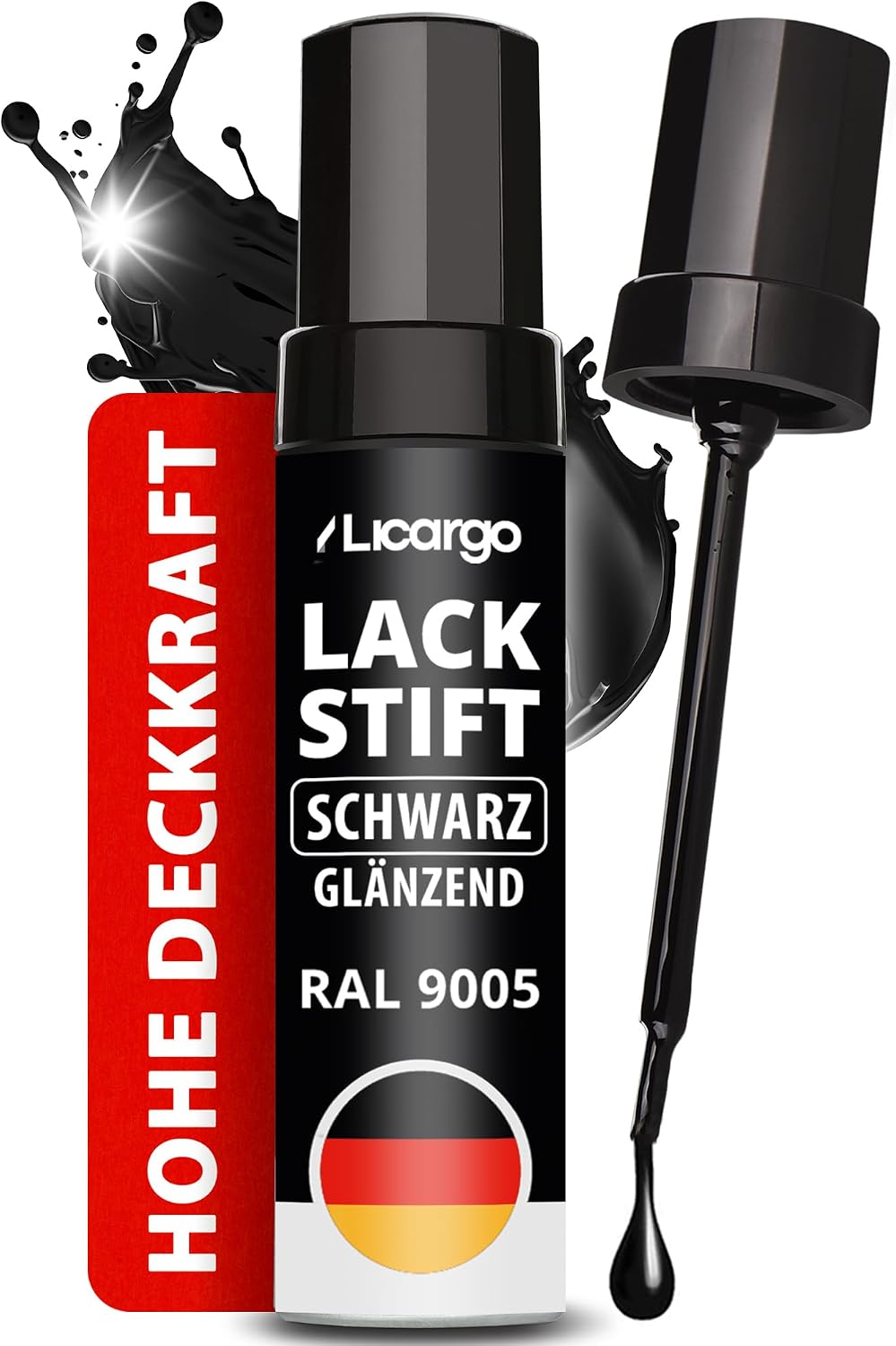 LICARGO Lackstift Glanzend Zwart 12 ml - Hoge Dekking en Sneldrogend met Precisiekwast