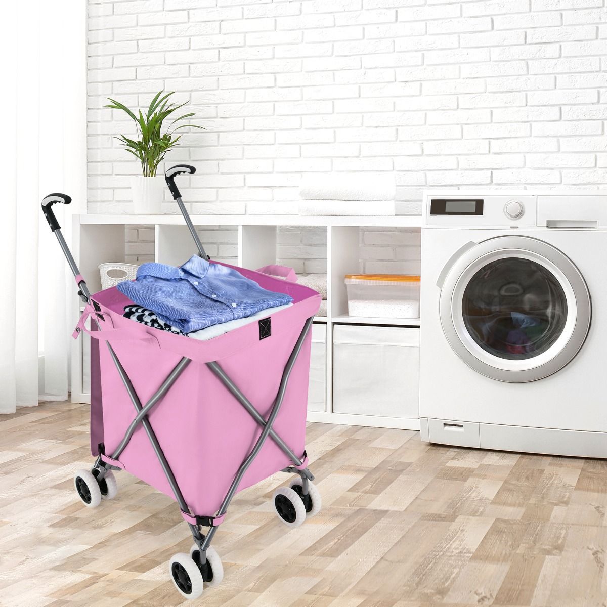 Coast Opvouwbare Boodschappentrolley met Wielen - Handwagen 90L - Winkelwagen Inklapbaar - 66 x 46 x 94,5 cm - Roze
