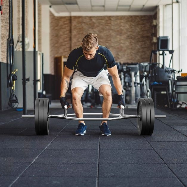 Coast Olympische Zeshoekige Trekstang - Robuuste Halterstang met Platte/Verhoogde Gekartelde Handgrepen - voor Squats/Deadlifts - Zilver