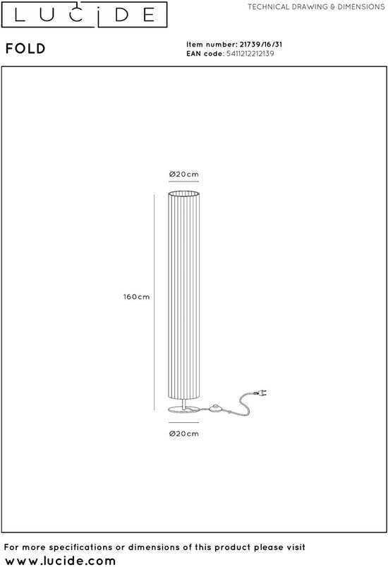 Lucide FOLD - Vloerlamp - Ø 20 cm - 3xE27 - Wit - Japandi