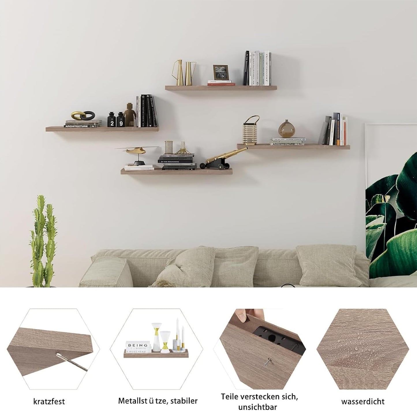Eugad Wandplank Zwevend - Eiken - 120 x 22,9 x 3,8 cm - MDF Hout - Verborgen Wandmontage