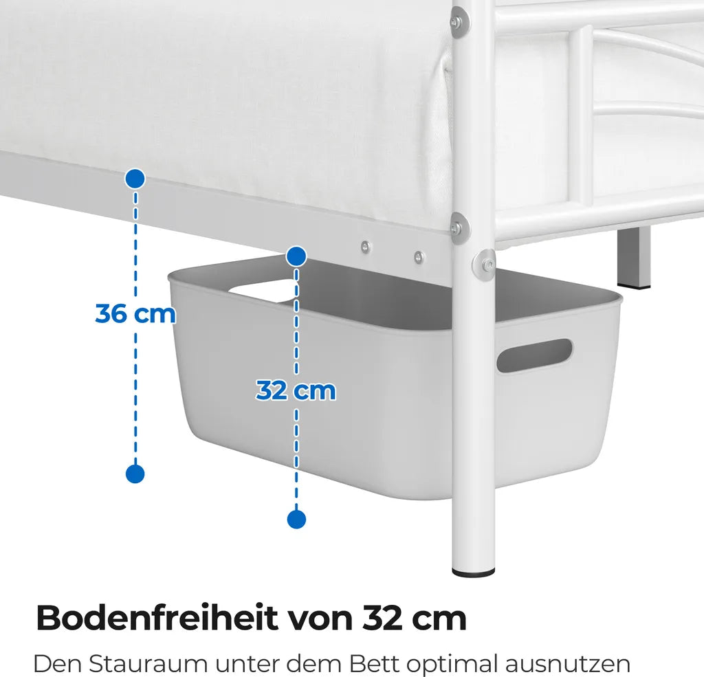 Yaheetech Metalen Bedframe Wit – 90 x 200 cm – Wolkenpatroon Hoofdbord – 207,5 x 96,5 x 88,5 cm