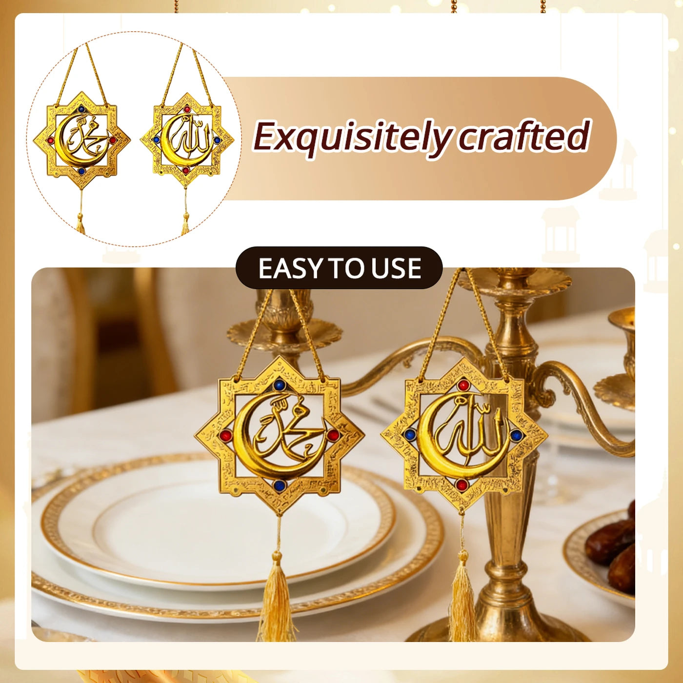 Islamitische Wanddecoratie Ramadan Hanger 2 Stuks - Goud - 39 x 16 cm
