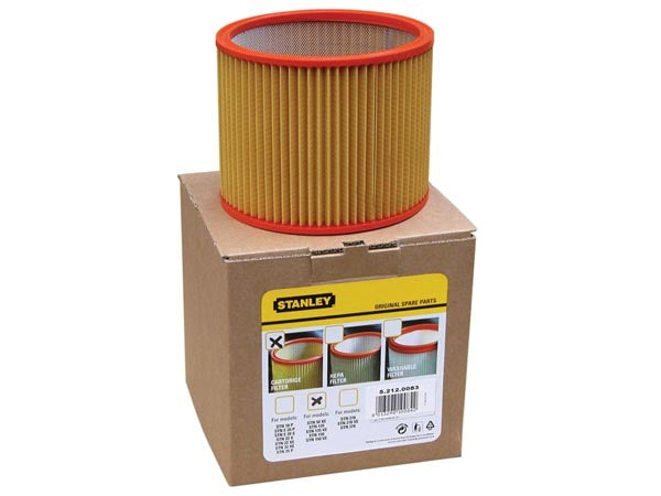 Stanley Hoogrendementspatroonfilter – W52120083 – Voor Vaste Stofzuigers en Nat- en Droogzuigers – Wasbaar en Herbruikbaar – 21 x 20 x 21 cm – Geel