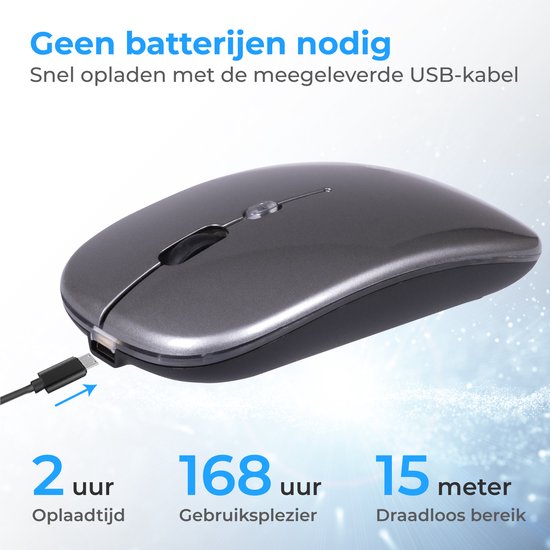 Nuvance - Draadloze Muis LED - Bluetooth - Ergonomisch - Laptop en gaming - Draadloos - Grijs
