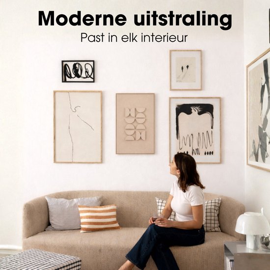 Mica Decorations Wanddecoratie - Wandpaneel Abstracte Kunst 60 x 40 x 3 cm - Woondecoratie voor Woonkamer of Slaapkamer - Lichtgrijs
