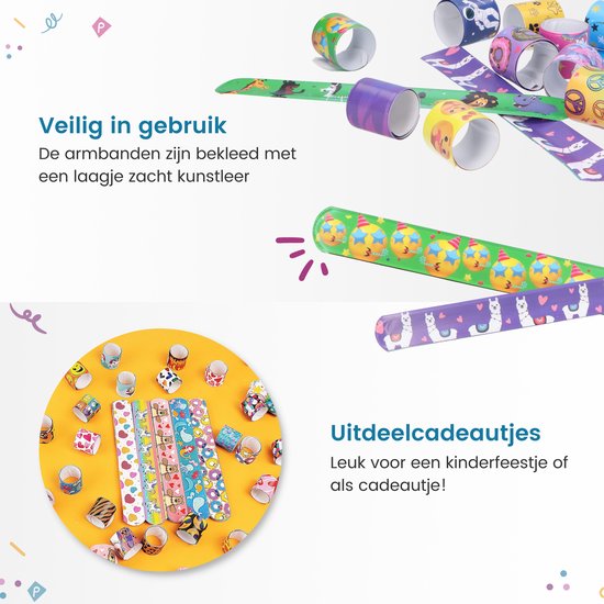 Partizzle 48x Klap Armbandjes Pakket - Slap on Bracelet / Klik Armbanden - Klaparmband Uitdeelcadeautjes - Grabbelton Armband Traktatie Cadeautjes - Voor Kinderen