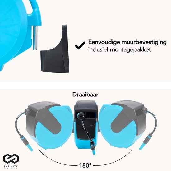 Infinity Goods Wandslangbox - 25 Meter - Tuinslang Met Haspel - 180° Draaibaar - Automatisch