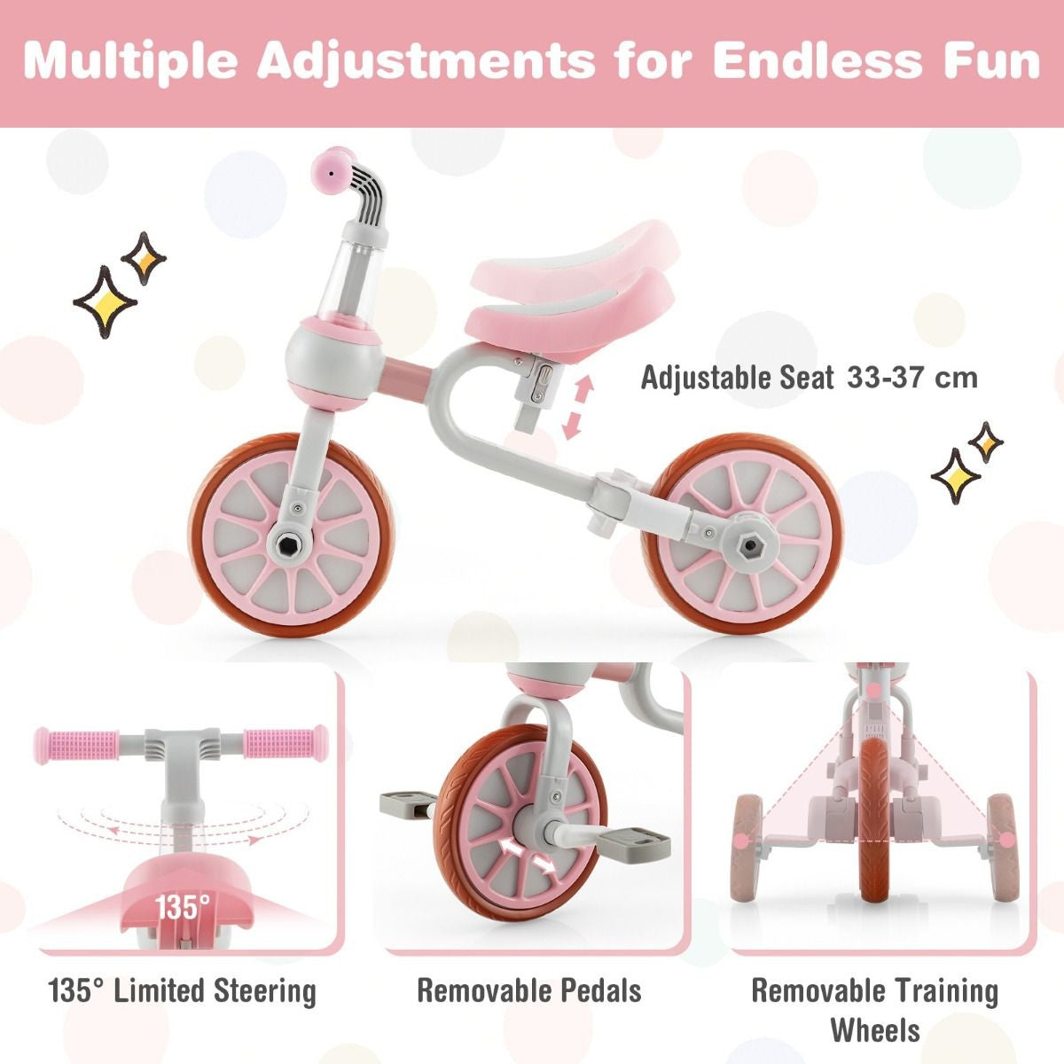 Coast Kinderfiets met afneembare duwstang - Max.  30 KG - 37 x 72 x 101 cm - Roze