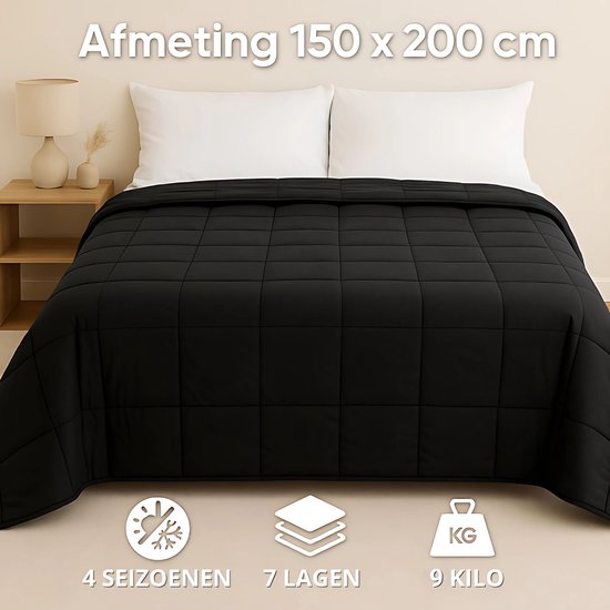 Vonia Verzwaringsdeken 9 kg - Verzwaarde Deken - Weighted Blanket - 150 x 200 cm – Zwart