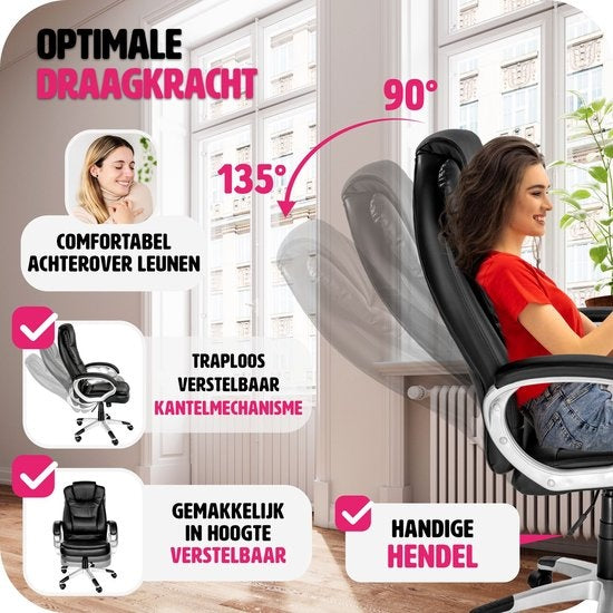 Tectake Luxe Design Bureaustoel - Zwart - Kunstleer - Verstelbaar - 400578