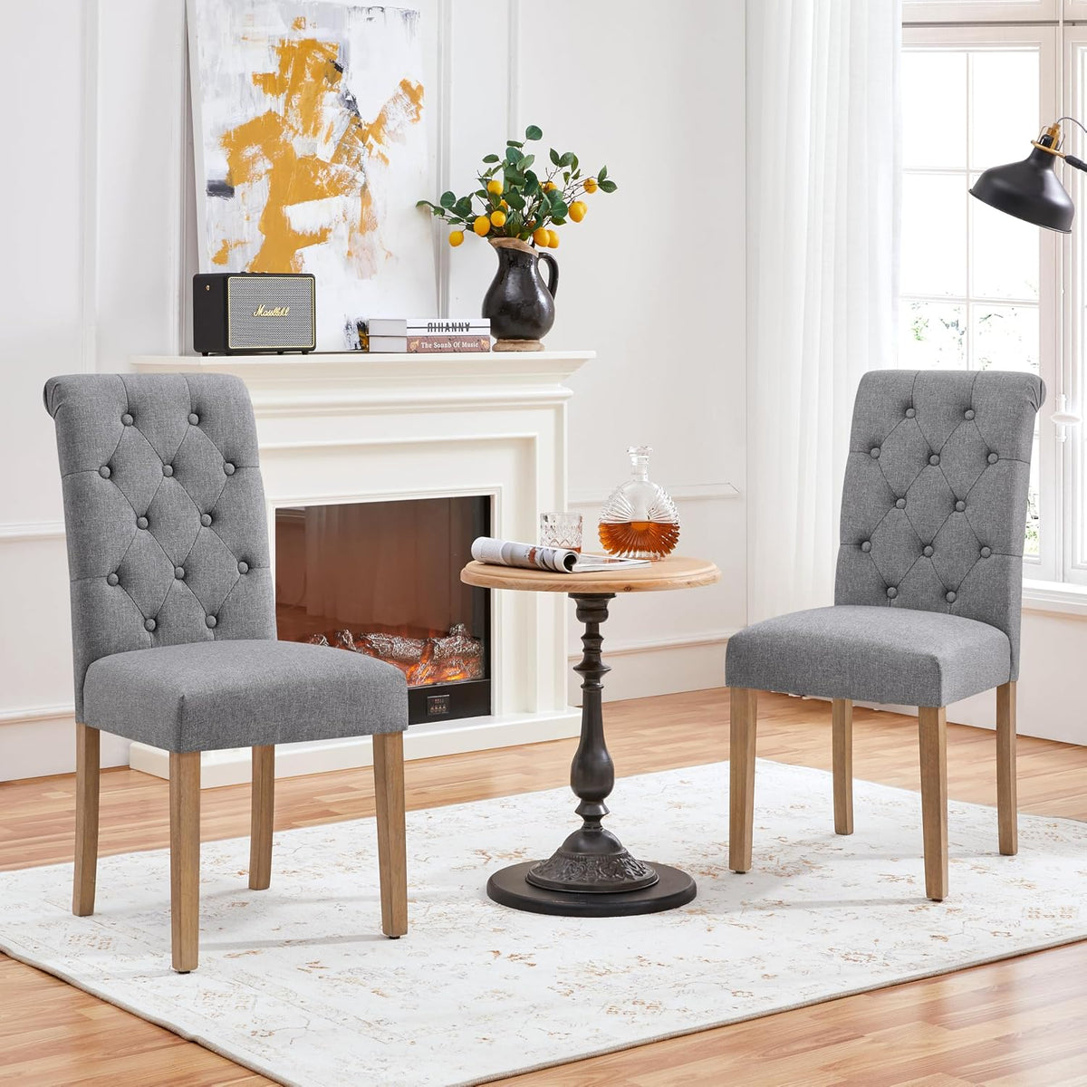 Yaheetech Eetkamerstoelen Set van 2 - Donkergrijs - 45,5 x 62 x 98,5 cm - Hoge Rugleuning, Houten Poten