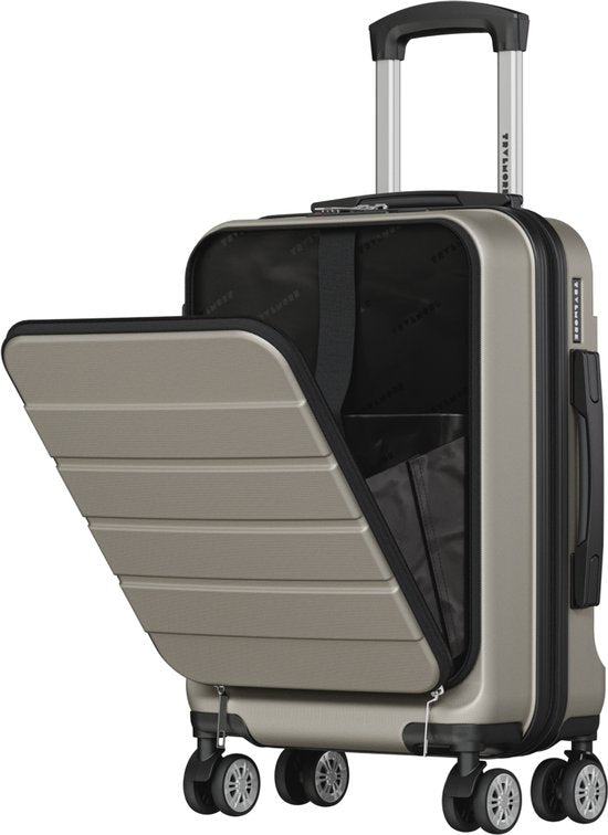 TRVLMORE Reiskoffer - 54x37x23 cm - Met Voorvak - 44L - TSA-slot - 4 Wielen - Champagne