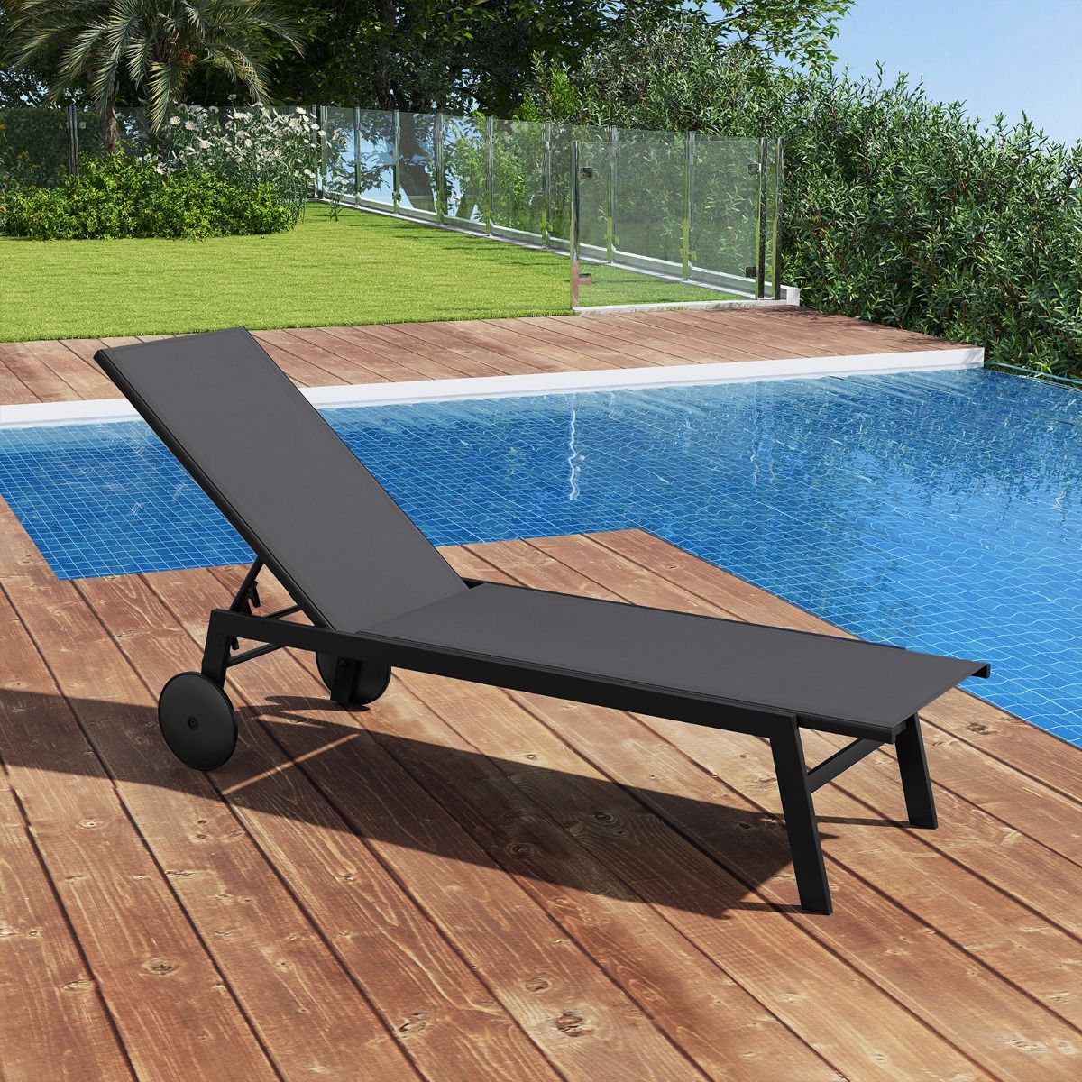 Coast Tuinligstoel op Wielen 2-Delige Set - Verstelbare Metalen Ligstoelen met 6 Standen - Grijs - 190 x 59 x 33,5-99 cm