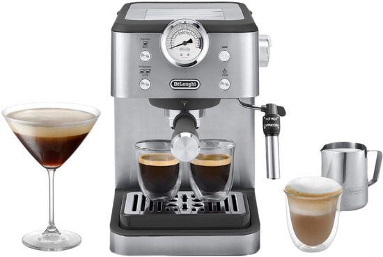 De'Longhi Classic EM450.M – Pistonmachine - Handmatige Espresso & Cappuccino - Volledig RVS Behuizing - Zilver