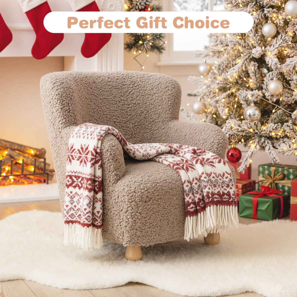 Coast Kinderfauteuil met rugleuning - houten poten - gestoffeerde kinderstoel - lichtbruin