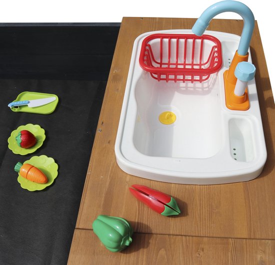 AXI Kelly Zandbak met Speelkeuken Antraciet/bruin - Wastafel incl. 17-delige accessoire-set - Inclusief afdekzeil en gronddoek